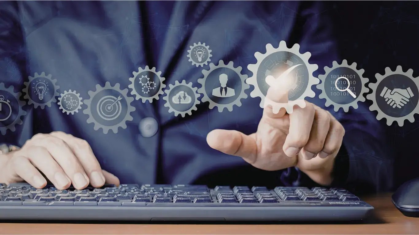 Person at computer, clicking test icon