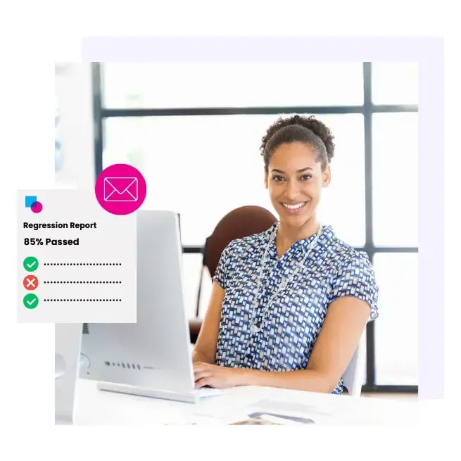 Woman viewing report on computer at desk